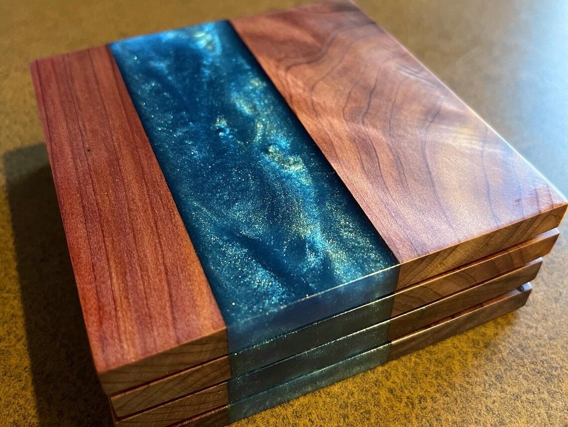 Slim Cedar Epoxy Coasters Etsy