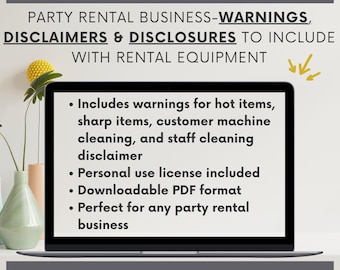 Party Rental Safety & Cleaning Disclosures PDF Bundle | Cleaning, Equipment Warning and Liability Forms for Event Rentals