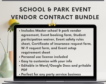 School & Park Event Vendor Contract Bundle | School Vendor Agreement | Parks Vendor Contract | Foam Party Contract | Event Business Template