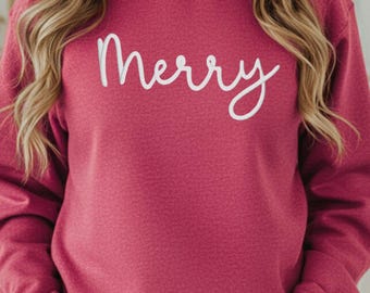 Merry Embroidered Sweatshirt/Merry Christmas Sweatshirt/Holiday Sweatshirt/Unisex Sweatshirt/Heavy Duty Sweatshirt