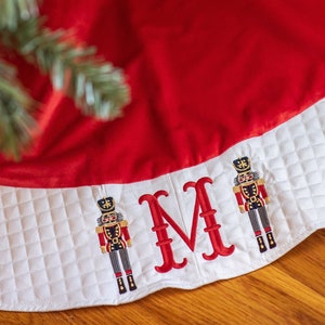Embroidered Christmas Tree Skirt/Classic Red Velvet Tree Skirt/Personalized Nutcracker Inspired Christmas Tree Skirt /Monogramed Tree Skirt