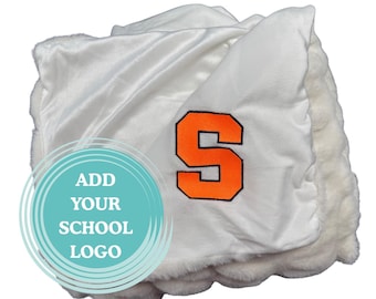 Graduation Personalized Plush Fur Throw Blanket /Custom embroidered blanket /Graduation Gift /High School Graduation /College/School Logo