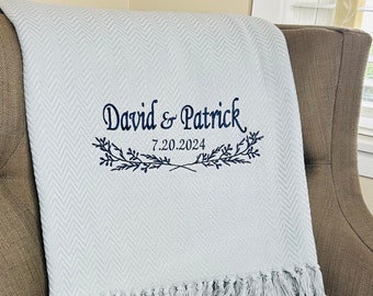 Custom Embroidered Wedding Blanket, Anniversary Gift