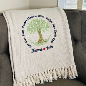 Personalized Family Tree Blanket / Mother&#39;s Day Gift/ Custom Embroidered Blanket / Second Marriage Gift/Blended Family / Remarriage Gift