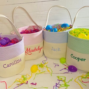 Embroidered Canvas Seersucker Easter Baskets / Personalized Basket for Easter / Boy Girl Easter Blue, Pink, Purple, Green Basket