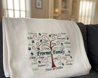 Personalized Family Tree Blanket / Embroidered Throw/Mother’s Day Gift / Grandparent Gift / Anniversary Gift/Father’s Day Gift