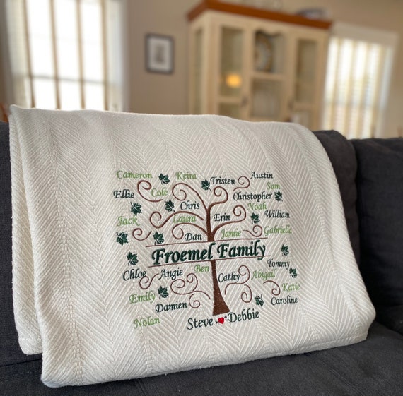 Personalized Family Tree Blanket / Embroidered Throw/Mothers Etsy