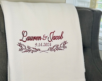 Custom Embroidered Couple Blanket, Personalized Wedding Gift