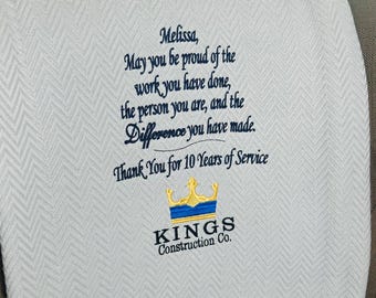 Custom Business Retirement Gift/Embroidered Coworker Gift /Company Logo on a Blanket/Boss Retirement Gift/Years of Service Gift