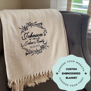 Custom Embroidered Wedding Blanket/Wedding Gift/Personalized Wedding Present/Engagement Gift/2nd Anniversary Present