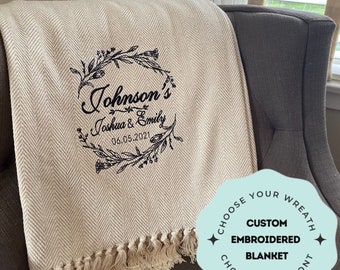 Custom Embroidered Wedding Blanket/Wedding Gift/Personalized Wedding Present/Engagement Gift/2nd Anniversary Present