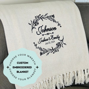 Custom Embroidered Wedding Blanket/Wedding Gift/Personalized Wedding Present/Engagement Gift/2nd Anniversary Present