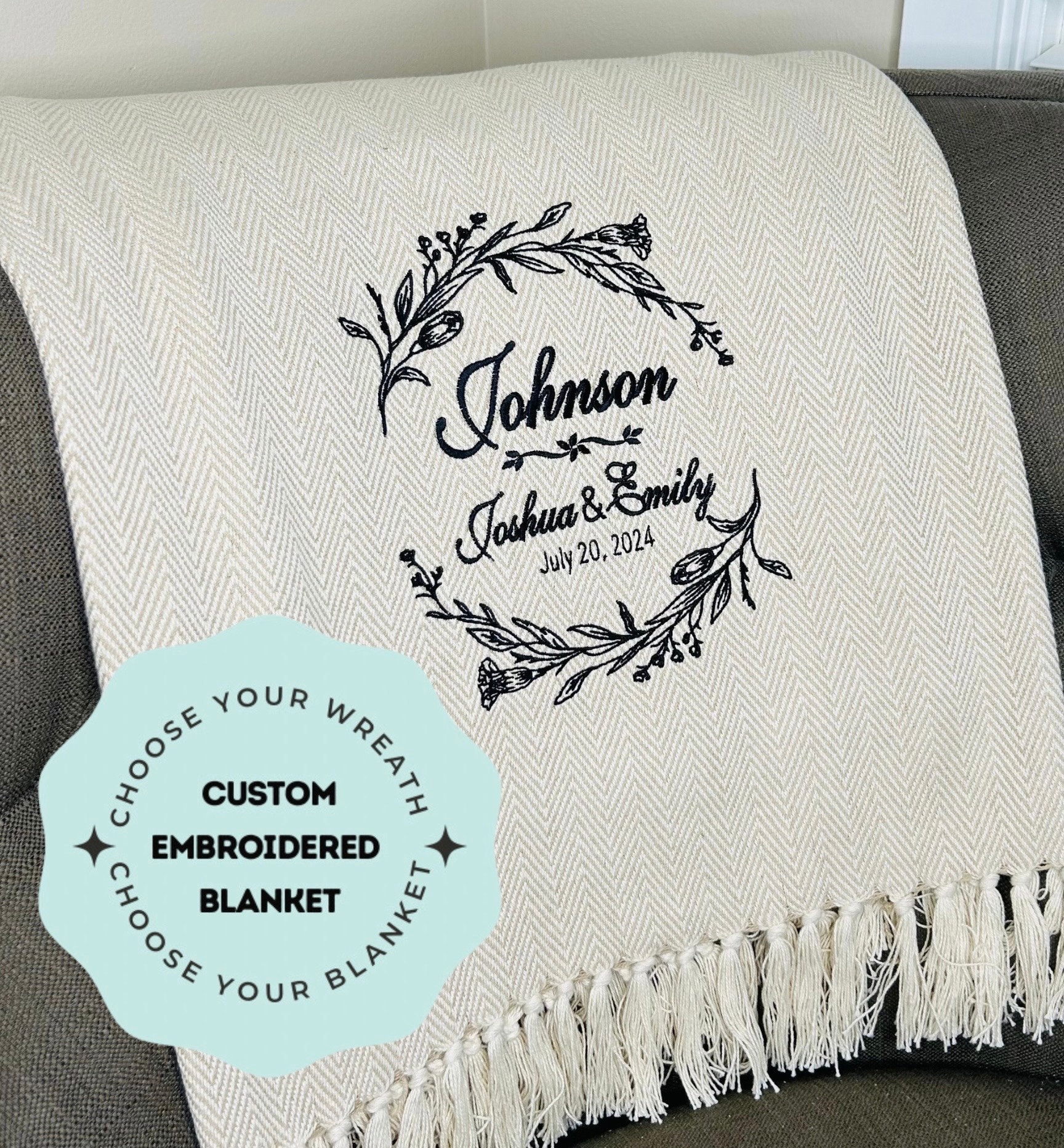 Custom Embroidered Wedding Blanket/Wedding Gift/Personalized Wedding Present/Engagement Gift/2nd Anniversary Present