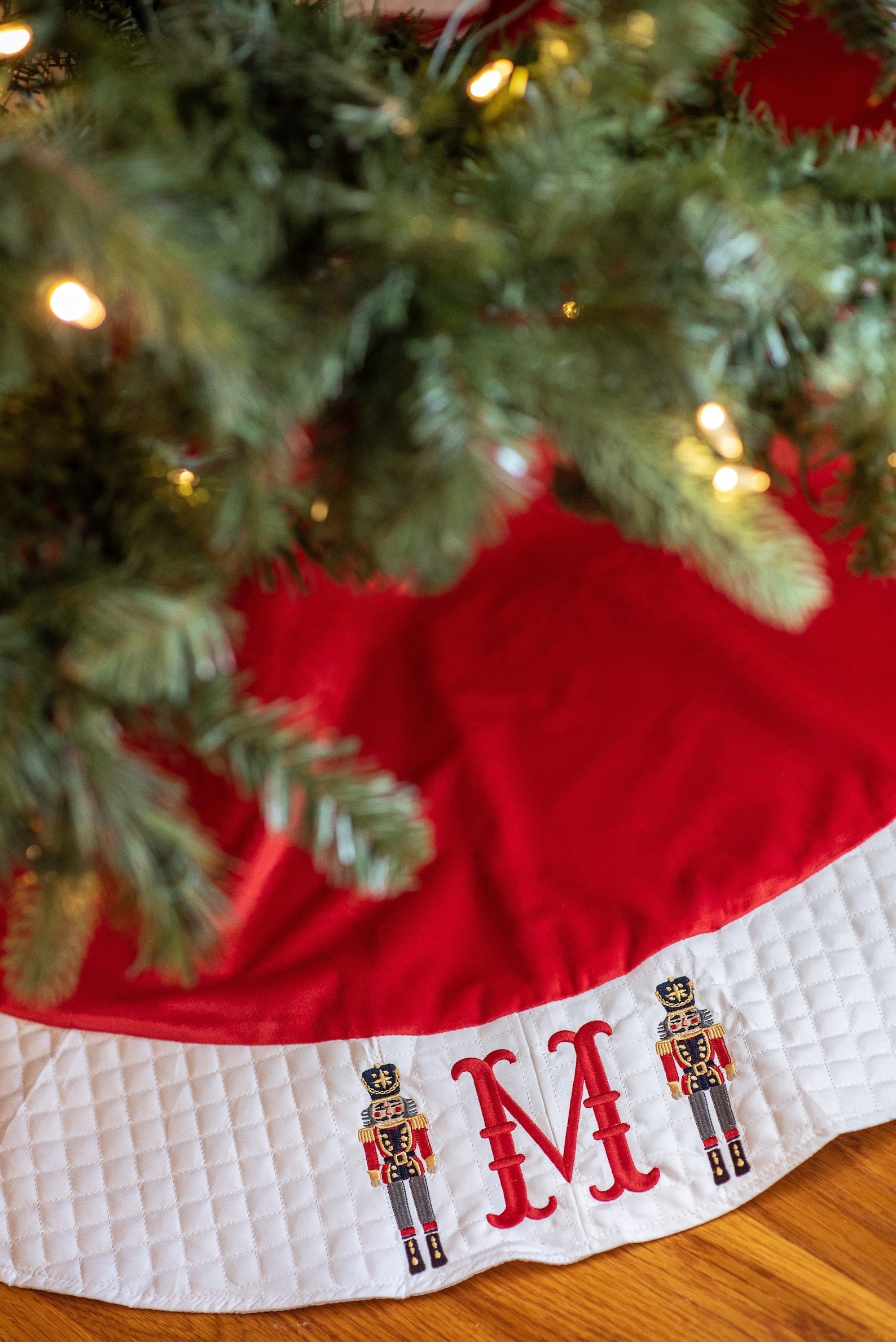 Embroidered Christmas Tree Skirt/Classic Red Velvet Tree Skirt/Personalized Nutcracker Inspired Christmas Tree Skirt /Monogramed Tree Skirt