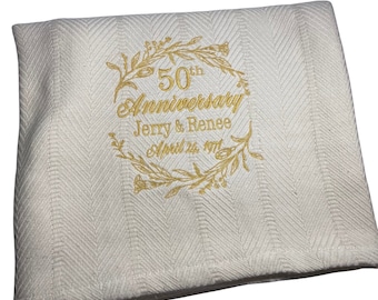 50th Wedding Anniversary Throw Blanket/ Personalized 50th Wedding Blanket / Embroidered Anniversary Present / 50th Anniversary Present