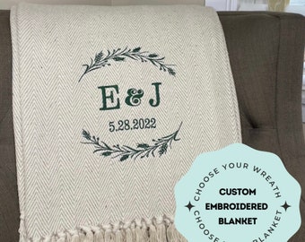 Custom Embroidered Wedding Blanket with Initials/Wedding Gift/Personalized Wedding Present/Engagement Gift/2nd Anniversary Present