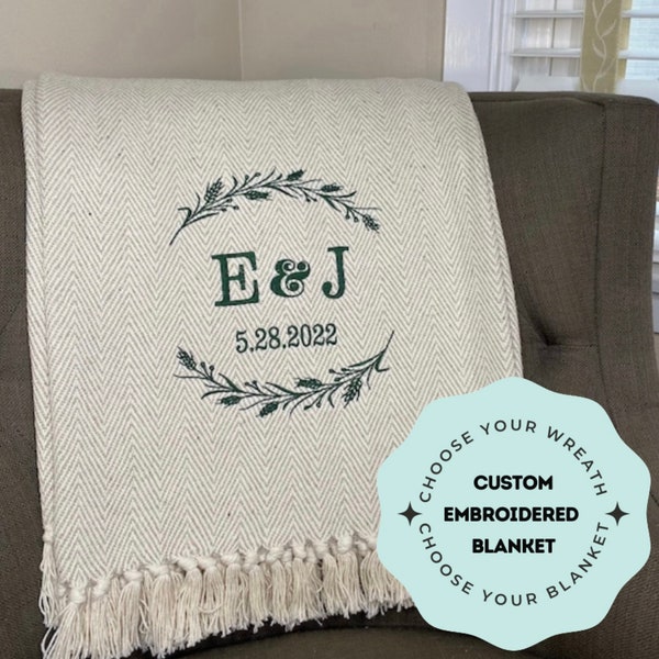 Custom Embroidered Wedding Blanket with Initials/Wedding Gift/Personalized Wedding Present/Engagement Gift/2nd Anniversary Present