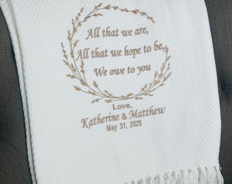 Personalized Embroidered Wedding Blanket, Parent Thank You Gift
