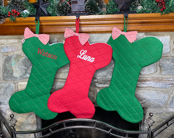 Dog Christmas Stocking/Embroidered Pet Christmas Stockings/Personalized Red and Green Dog Stockings