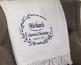 Custom Embroidered Wedding Blanket/Wedding Gift/Personalized Wedding Present/Engagement Gift/2nd Anniversary Present