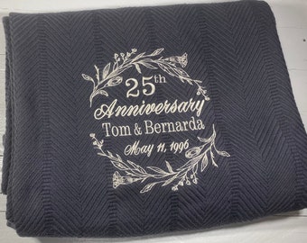 25th Wedding Anniversary Throw Blanket/ Personalized 25th Wedding Blanket / Embroidered Anniversary Present / 25th Anniversary Present