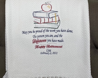 Personalized Embroidered Teacher Retirement Blanket, Cotton Herringbone Throw