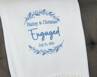 Custom Embroidered Engagement Blanket/Engagement Gift/Personalized Engagement Present/Engagement Gift/Engaged/Engayged