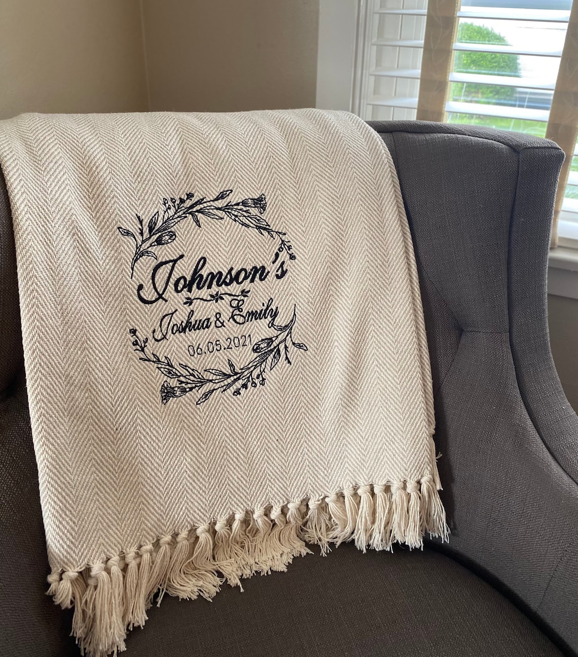 Custom Embroidered Wedding Blanket/Wedding Gift/Personalized Etsy