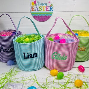 Personalized Easter Basket/Gingham Easter Basket / Custom Easter Baskets /Boy Girl Easter Blue, Pink, Purple, Green Basket/Plaid