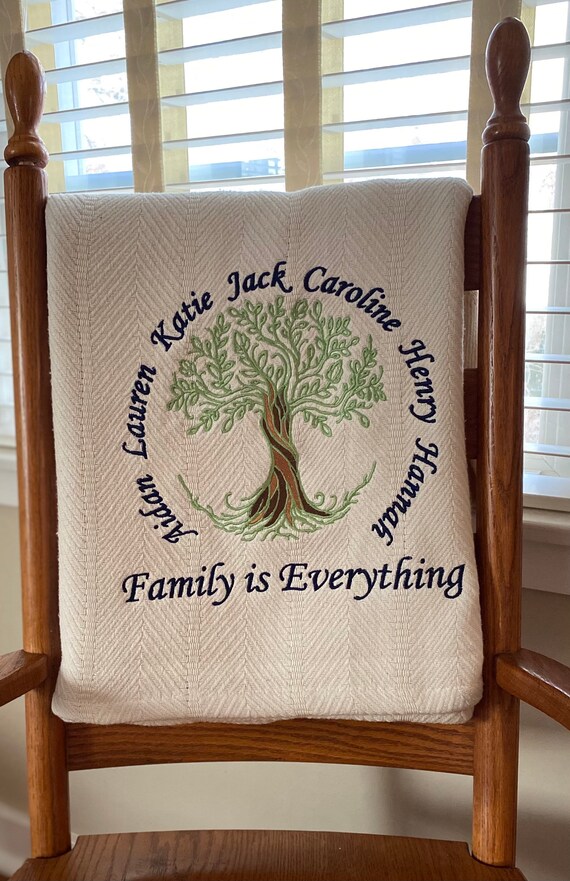 Personalized Family Tree Blanket Custom Embroidered Family Tree