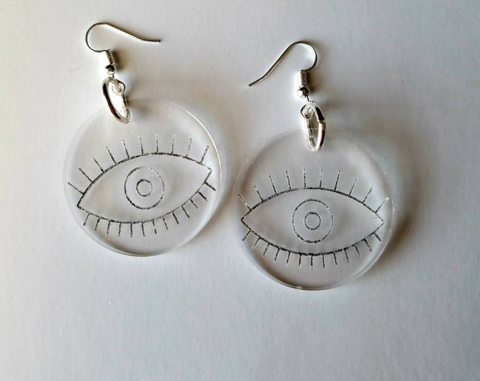 Evil Eye Acrylic Earrings - Lightweight Earrings - Engraved & Hand Painted Earrings