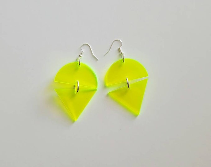 Modern Minimal Neon Clear Acrylic Earrings - Split Series - Lightweight Earrings