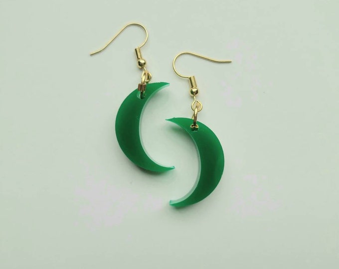 Little Green Moon Earrings in Acrylic with 18k Gold Plated Hardware