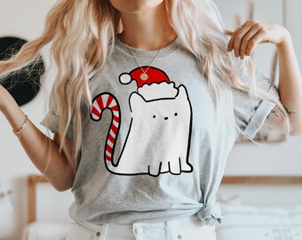 Christmas Cat Shirt Funny Cat Lady Christmas Shirt • Santa Cat Tshirt Holiday Candy Cane Cat Shirt Matching Christmas Party Shirt  (XMAS-02)