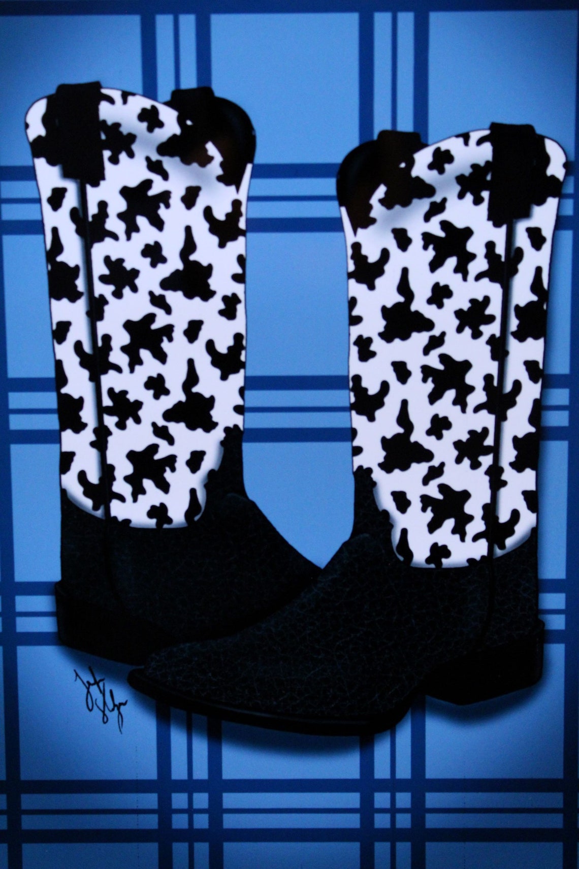 Cow Print Boots Graphic Design in Photo Box Etsy