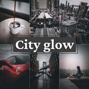4 Lightroom Mobile Presets CITY GLOW, Lifestyle Urban Instagram Blogger filter, Fashion Travel Influencer Dark Deep Rich Contrast Black VSCO