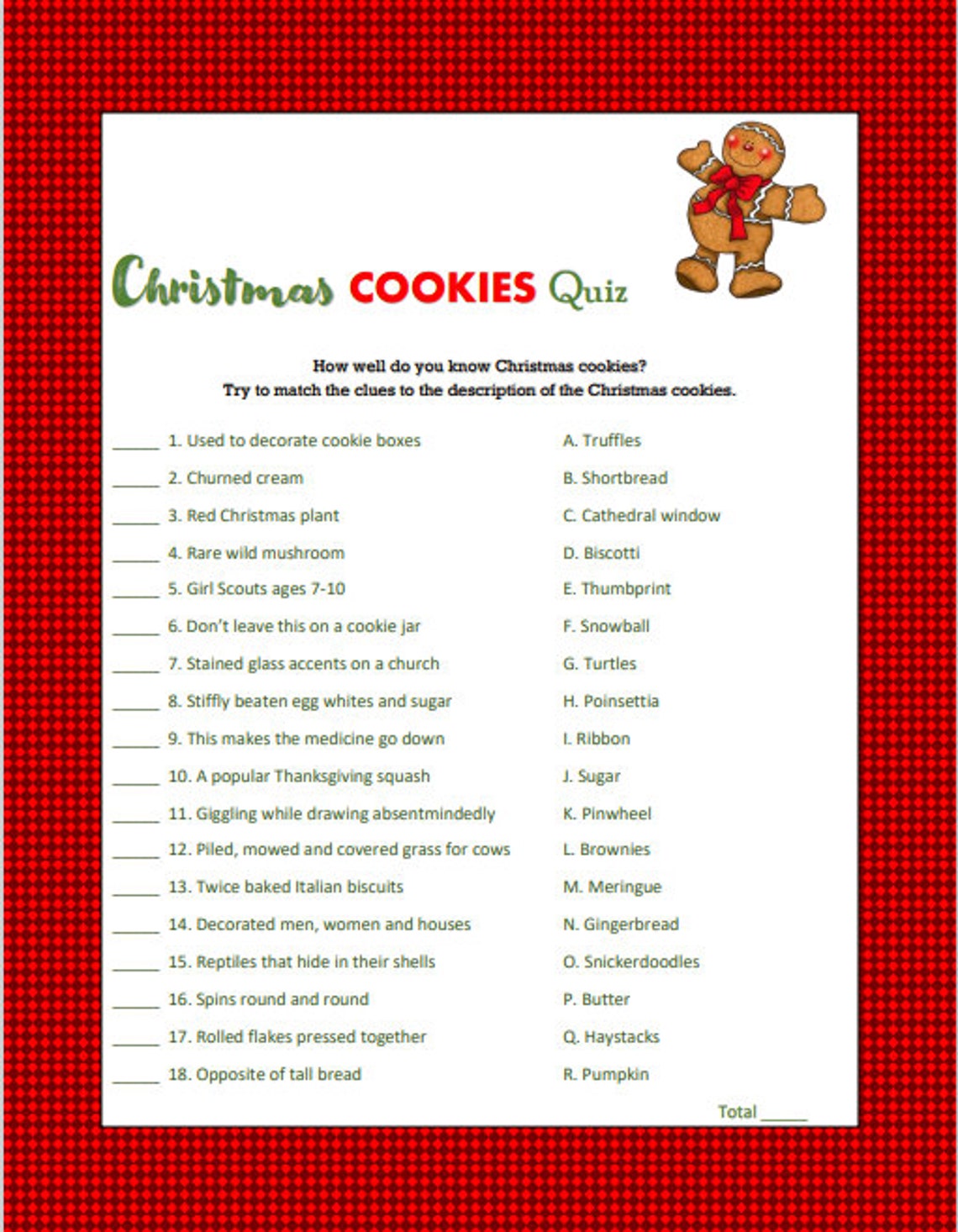 Christmas Cookie Quiz Printable | Etsy