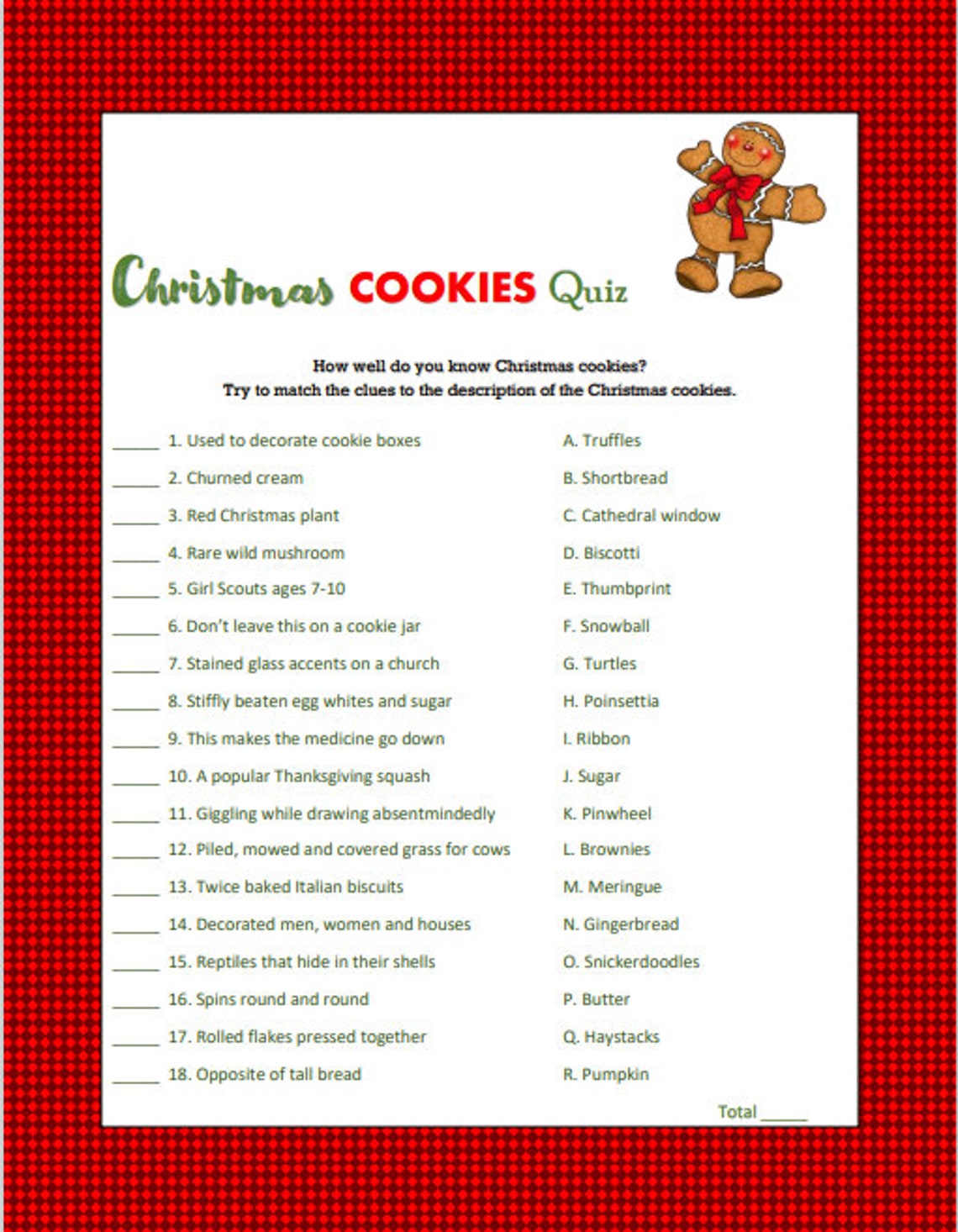Christmas Cookie Quiz Printable Etsy