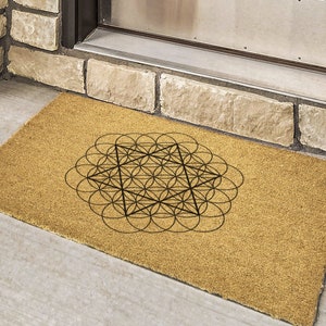 Star of David & Flower of Life Sacred Geometry, Symbol Of Creation, Yoga Studio Gift, Coir Door Mat, Geometric Decor, Porch Mat, Patio Rug image 2