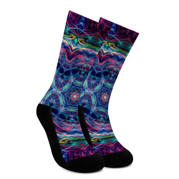 Trippy Fractal Crew Socks - Crazy Novelty Thick Socks, Psychedelic Colorful Socks, Wild Festival Socks, Unisex Compression Socks