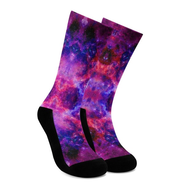 Psychedelic Deep Space Crew Socks - Cosmic Dust Outer Space Chaussettes uniques, vêtements Rave Festival, Chaussettes colorées Funky alternatives Nebula