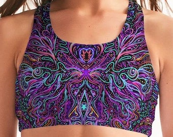 Shamanic Magick Psychedelic Women's Seamless Sports Bra - Yoga Top, Bra Top, Festival Fashion, Rave Top Clothing, Trippy Ravewear Female