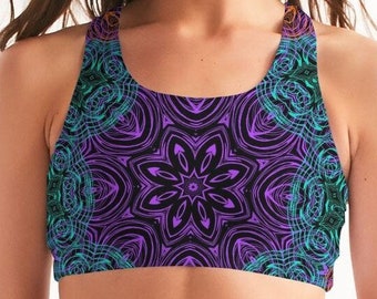 Psychedelic Mandala Vision Women's Seamless Sports Bra - Colorful Geometric Sportsbra, Rave Top, Yoga Apparel, Running Jogging Athleisure