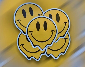 Trippy Happy Face Magnet - Melting Smiley Drip, 70s Funky Hippie Art, Acid House, Rave Accessory, Good Vibes, Psychedelic Car Magnet