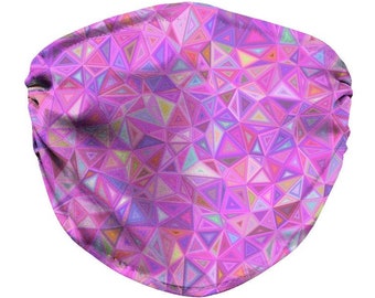 Purple Pink Trippy Triangles Face Mask + Filter - Rave Face Mask, Festival Mask, Ravewear, Dual Layer Pretty Pink Mask, Breathable, Washable