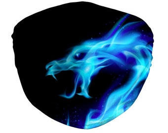 Blue Eternal Dragon Face Mask + Filter, Bright Neon Blue Facemask, Breathable, Washable, Reusable