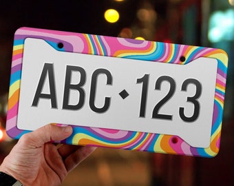 Groovy Retro Hippie License Plate Frame - Super Divertido Car, Trippy Hippie Vibes, Disco Car, Pastel Car Decor, Cute Kawaii Car Accessory