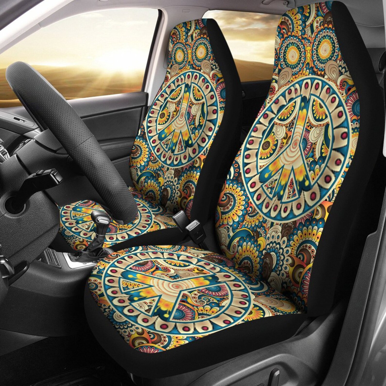 Hippie Peace Symbol Car Seat Covers Colorful Bohemian Etsy