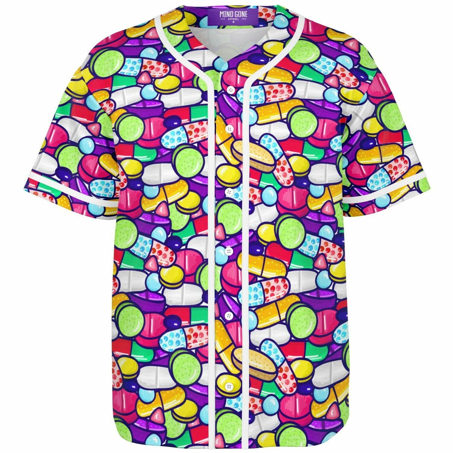 Discover Trippy Colorful Pills EDM Festival Jersey - Custom Rave Baseball Jersey