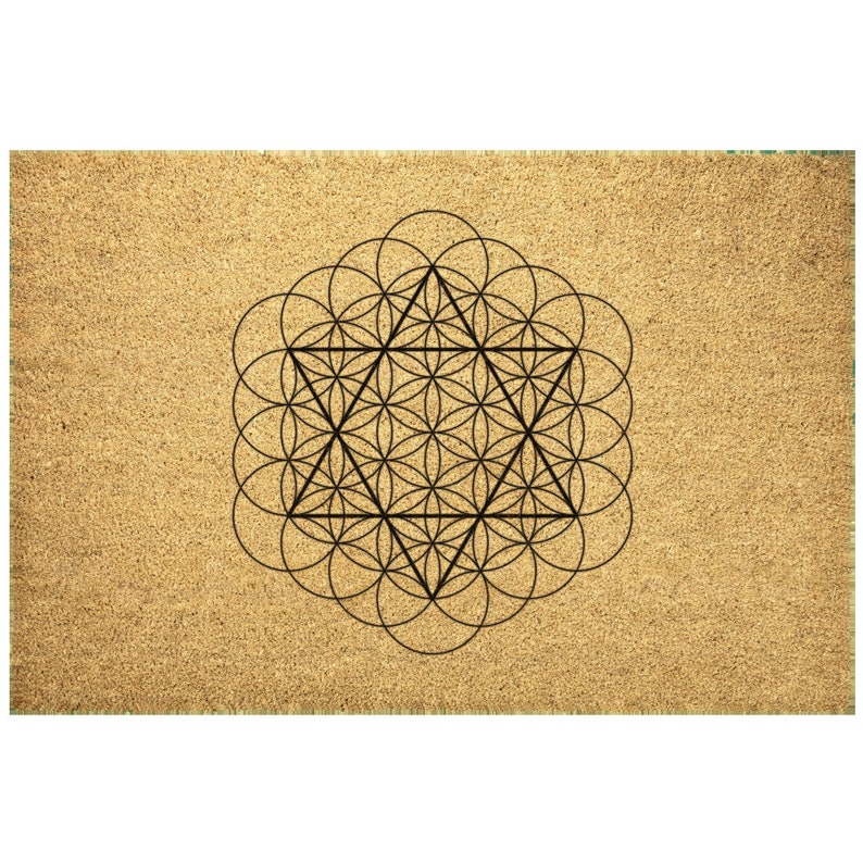 Star of David & Flower of Life Sacred Geometry, Symbol Of Creation, Yoga Studio Gift, Coir Door Mat, Geometric Decor, Porch Mat, Patio Rug image 1